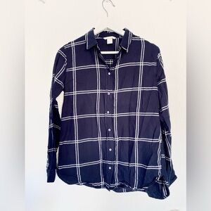 H&M Dark Blue Plaid Button-Up Blouse
